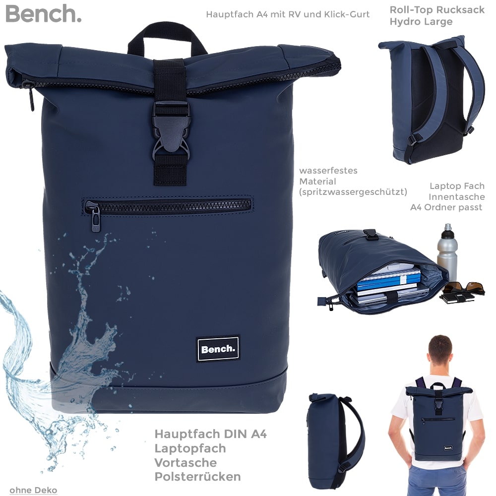 Rucksack Herren A4 Kurierrucksack Bench Roll-Top Freizeitrucksack 64175 Blau +f