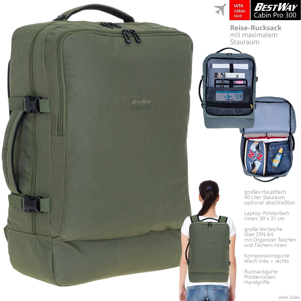 Rucksack Handgepck Bestway Cabin 300 Reisetasche 40L Pendler 40324 2600  Oliv | eBay.de