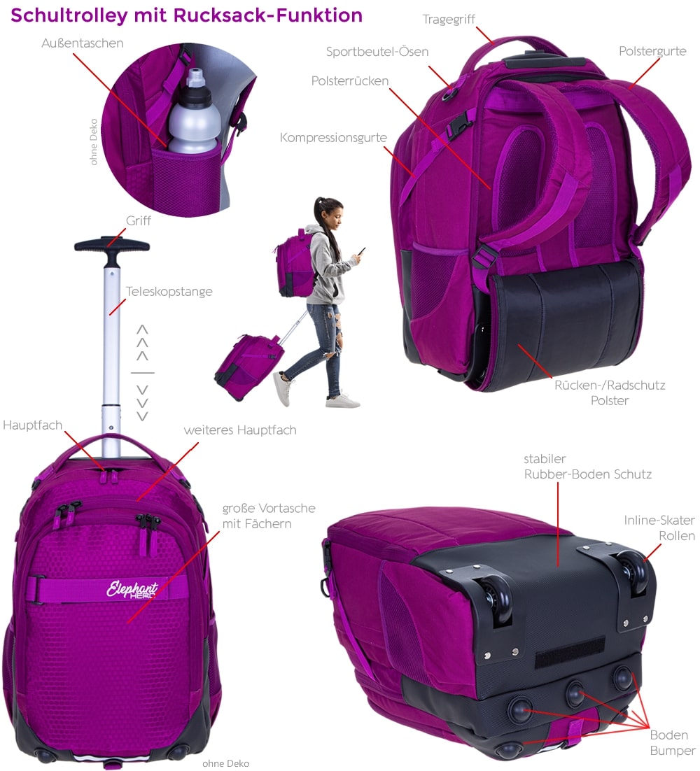 ELEPHANT HERO SIGNATURE 2-teiliges Set – Trolley-Rucksack (35 L) + Turnbeutel ATTACH Bag, Zusammen Befestigbar
